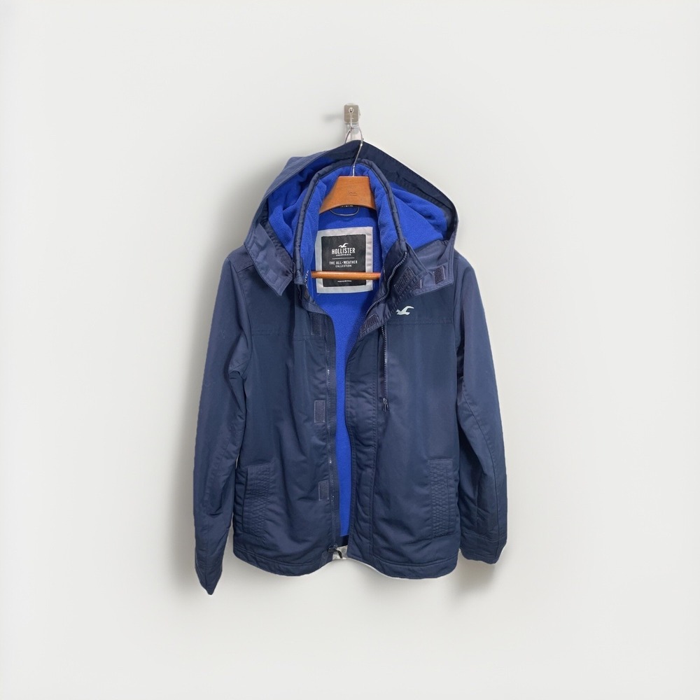 Hollister The All-weather‎ Jacket Size Small Navy With Blue Lining Hooded
